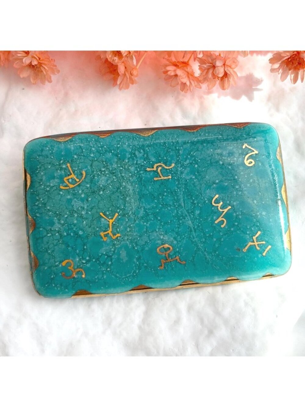 Ariglo Blue Ceramic Ribboned Edge Petroglyph Mamie Eleanor Webb Vintage Brooch
